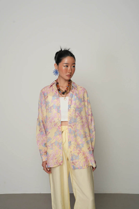 Çiçek Desenli Oversize Kesim Gömlek - Valenne Collection