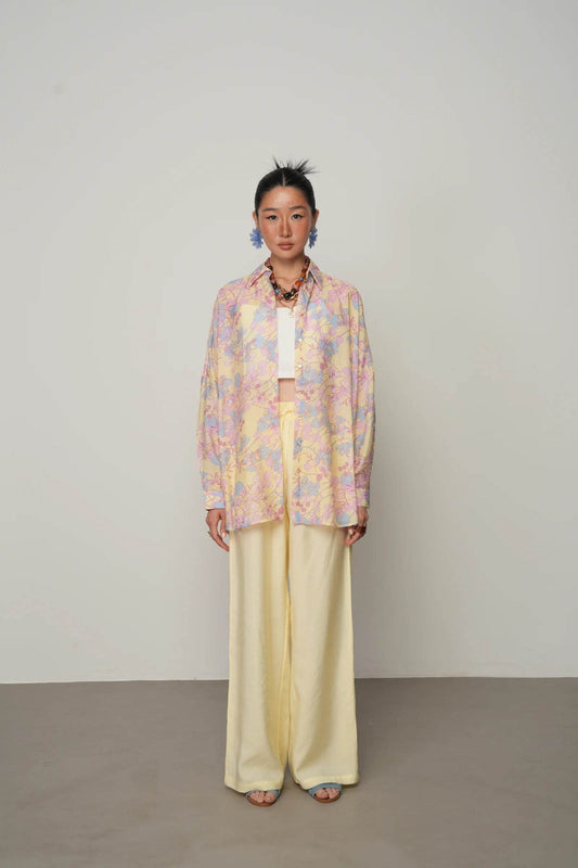 Çiçek Desenli Oversize Kesim Gömlek - Valenne Collection