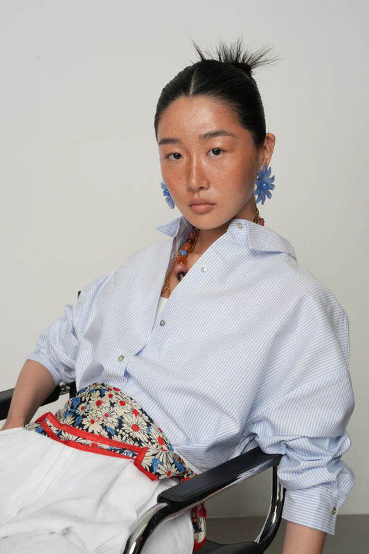 Çizgili Düğme Detaylı Pamuk Gömlek - Valenne Collection