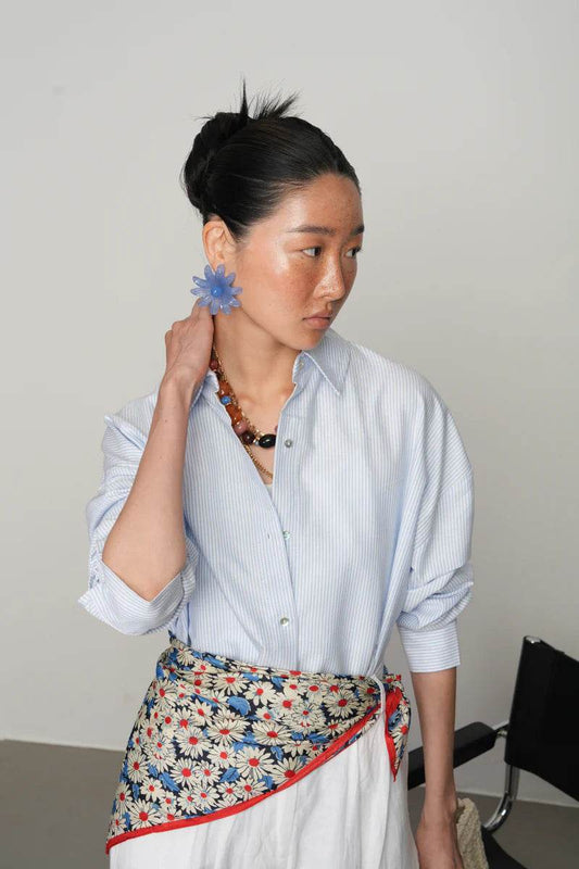 Çizgili Düğme Detaylı Pamuk Gömlek - Valenne Collection