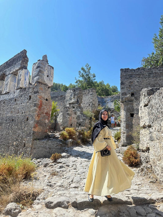 Şerit İşleme Detaylı Vual Butter Yellow Etekli Takım - Valenne Collection