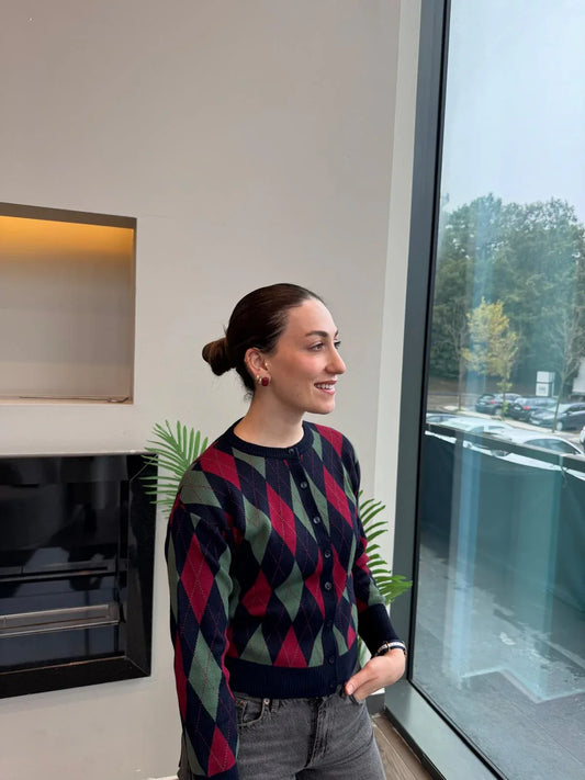 BAKLAVA DESENLİ DÜĞMELİ UZUN KOLLU HIRKA - Valenne Collection