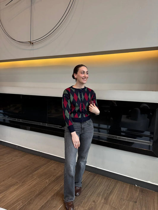 BAKLAVA DESENLİ DÜĞMELİ UZUN KOLLU HIRKA - Valenne Collection