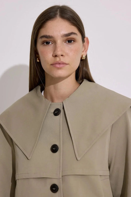 GENİŞ YAKA KISA TRENÇKOT HAKİ - Valenne Collection