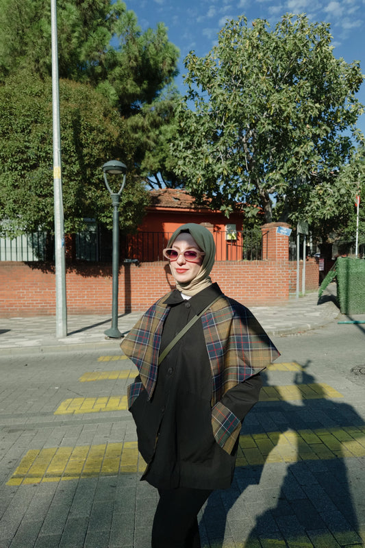 Ekose Garnili Trençkot Siyah - Valenne Collection