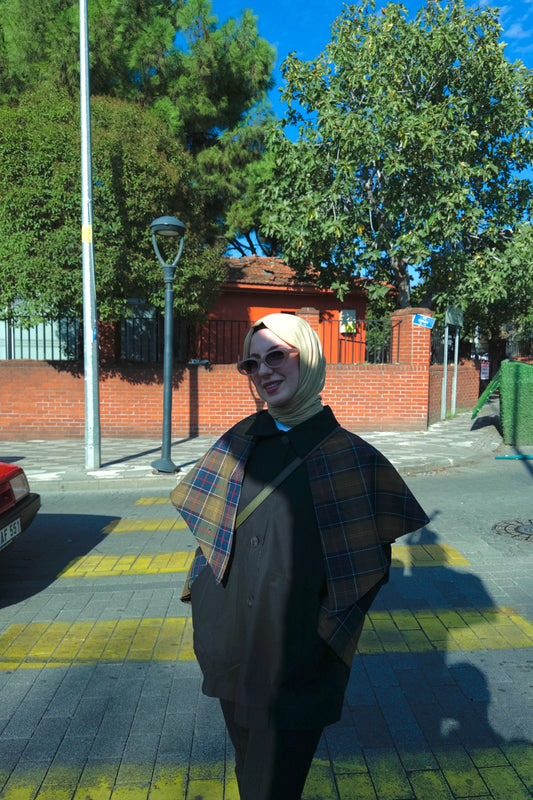 Ekose Garnili Trençkot Siyah - Valenne Collection