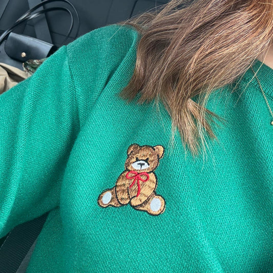 Pullover Zümrüt Ayıcık detaylı  Kışlık Kazak