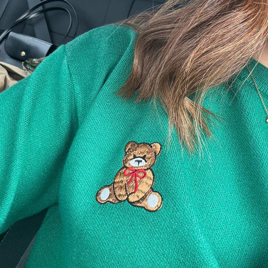 Pullover Zümrüt Ayıcık detaylı Kışlık Kazak - Valenne Collection