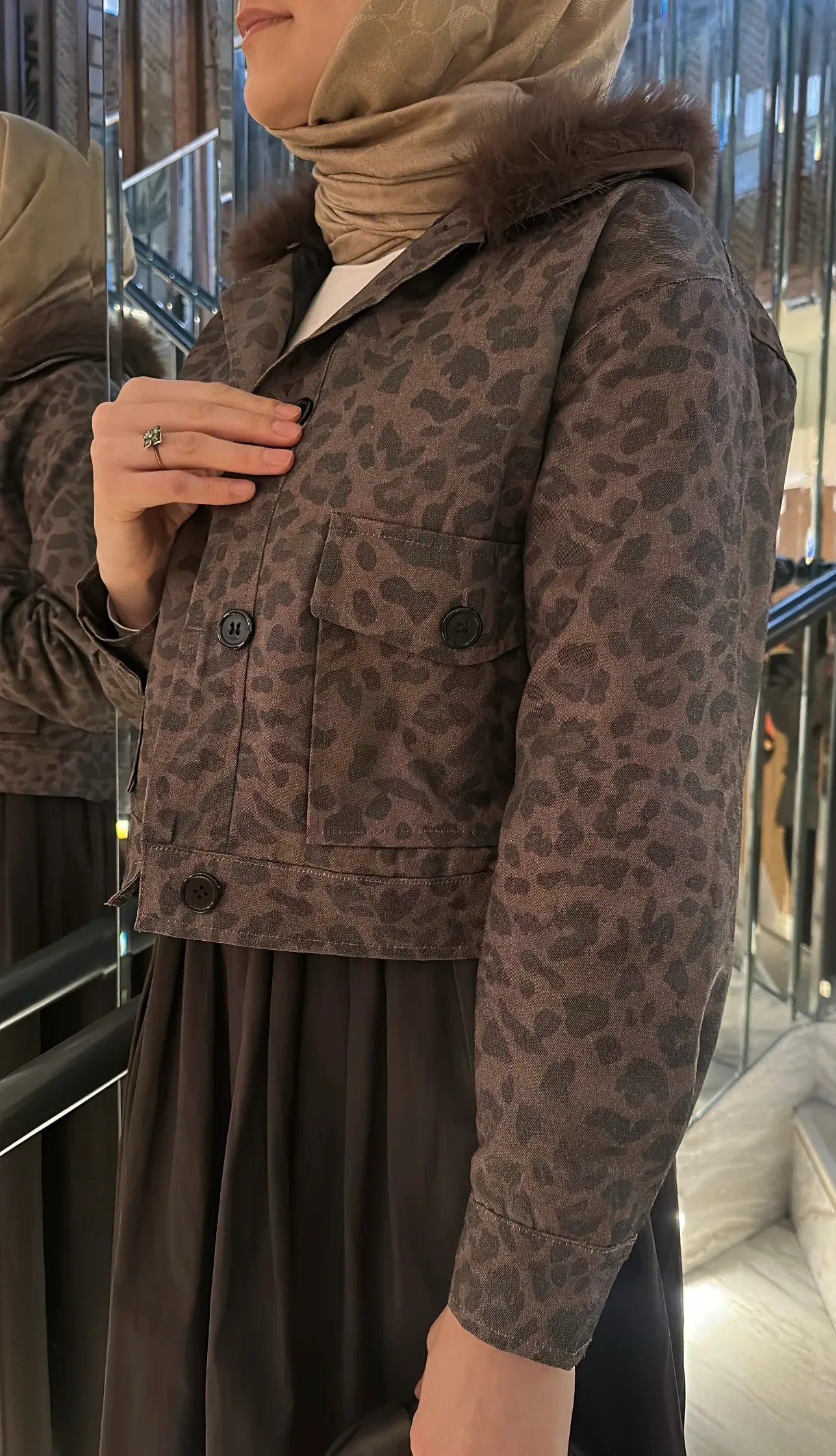 LEOPAR YAKALI KÜRK CEKET - Valenne Collection