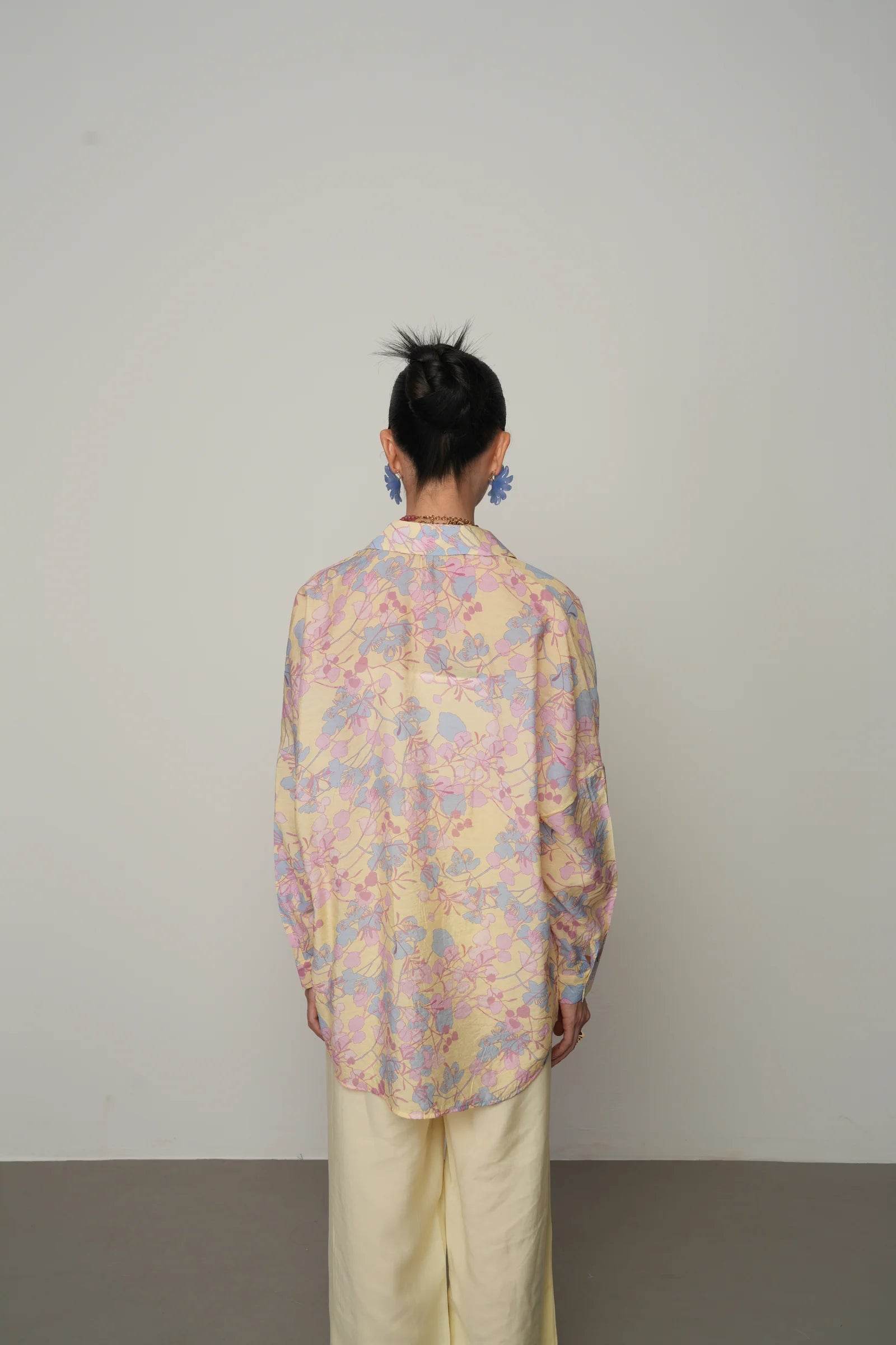 Çiçek Desenli Oversize Kesim Gömlek - Valenne Collection