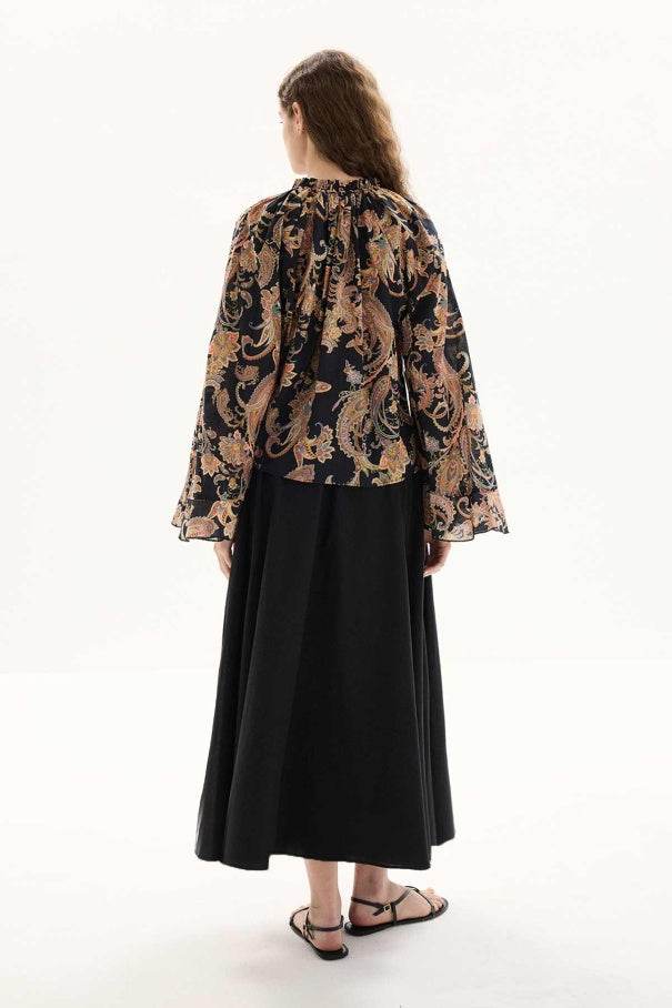 Etnik Desen Pamuk Vual Siyah Bluz - Valenne Collection