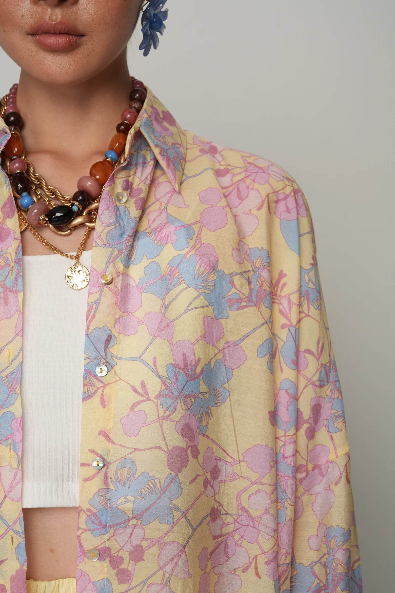 Çiçek Desenli Oversize Kesim Gömlek - Valenne Collection