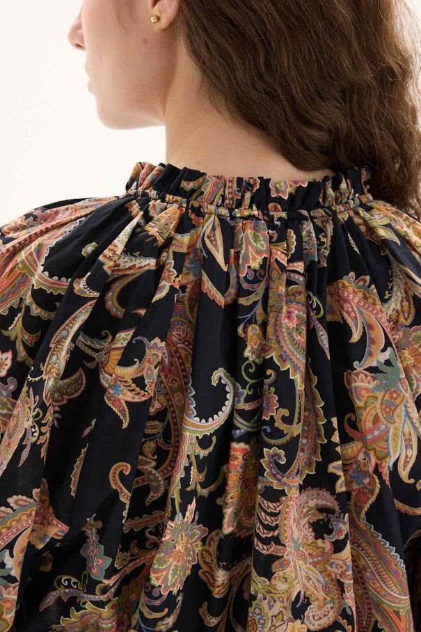 Etnik Desen Pamuk Vual Siyah Bluz - Valenne Collection