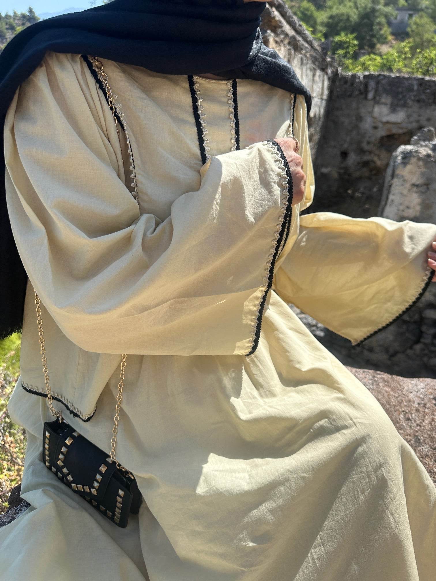 Şerit İşleme Detaylı Vual Butter Yellow Etekli Takım - Valenne Collection