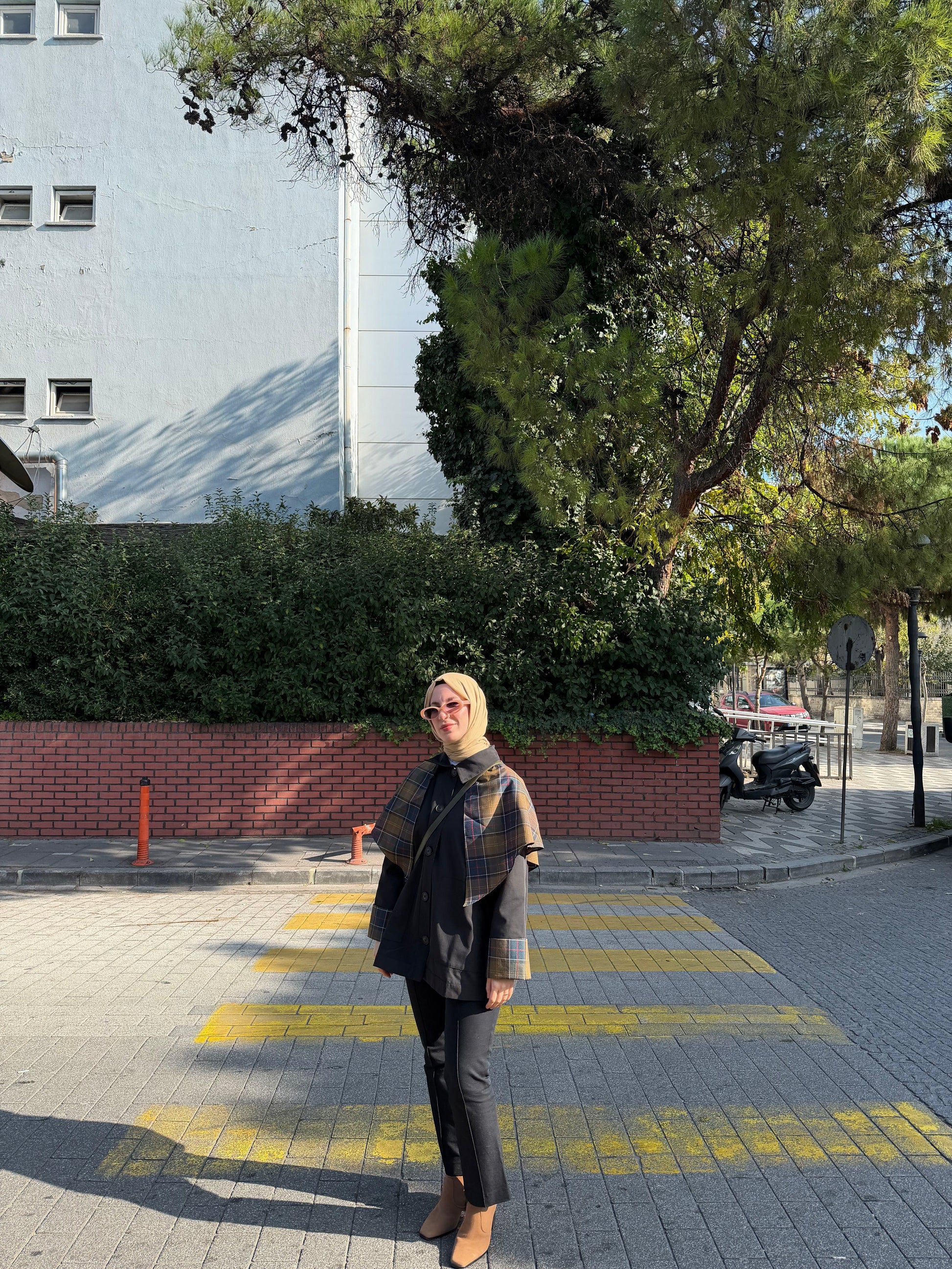 Ekose Garnili Trençkot Siyah - Valenne Collection