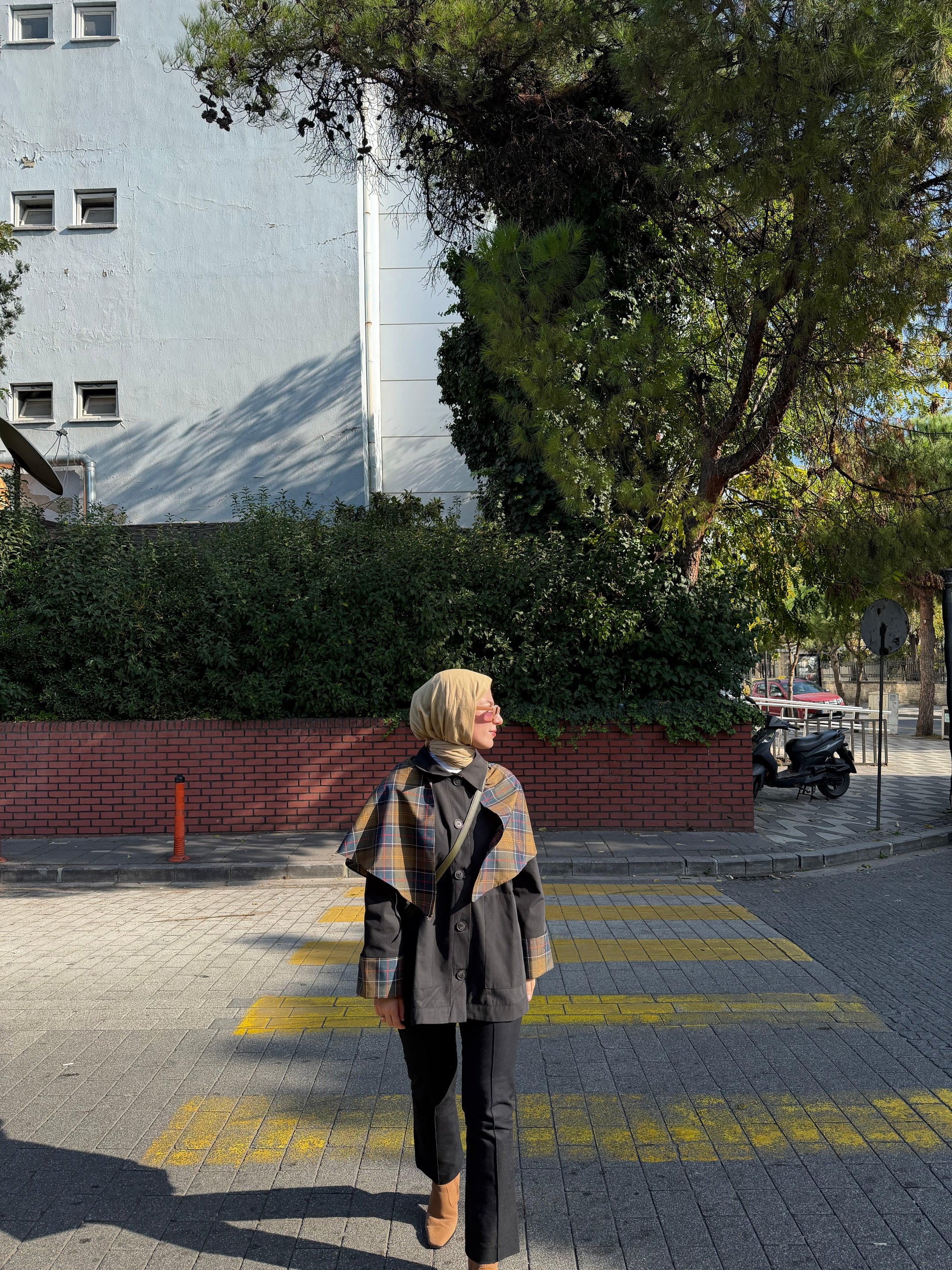 Ekose Garnili Trençkot Siyah - Valenne Collection