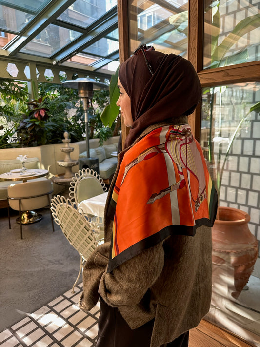 Turuncu Premium Desenli Fular