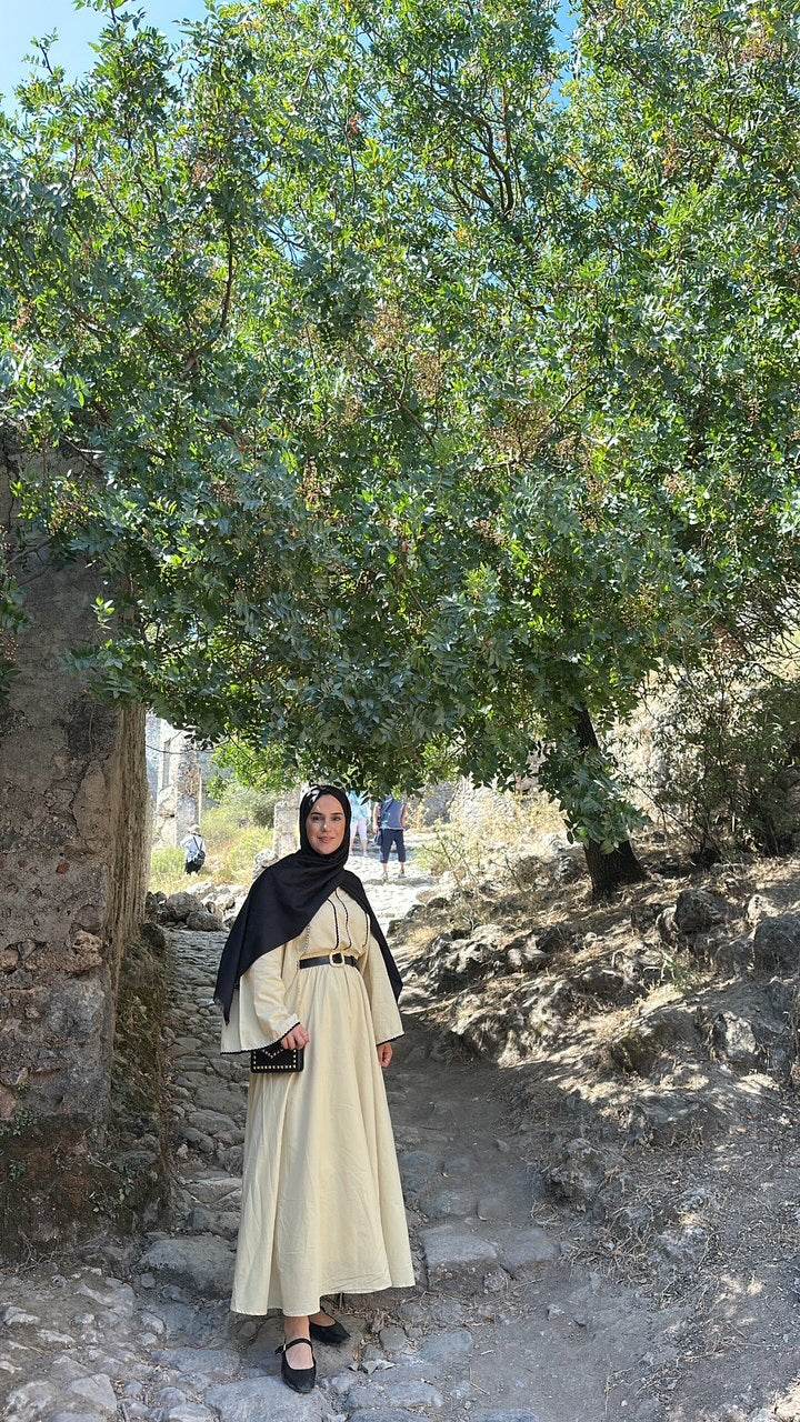 Şerit İşleme Detaylı Vual Butter Yellow Etekli Takım - Valenne Collection